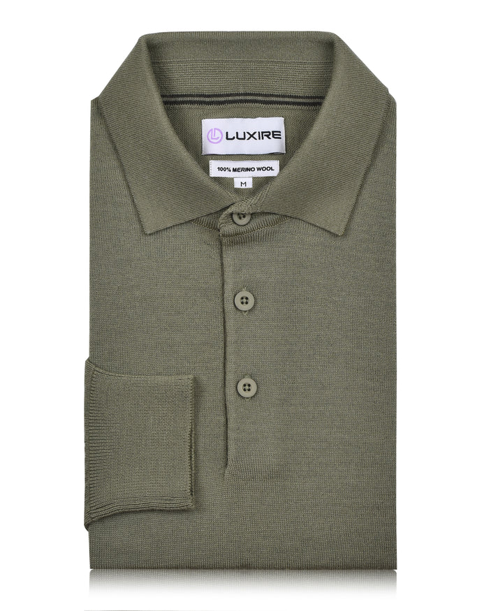EZS Merino Wool Pale Olive  Long Sleeve Polo