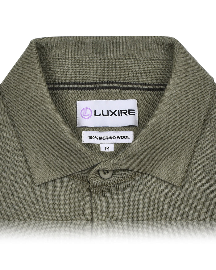 EZS Merino Wool Pale Olive  Long Sleeve Polo