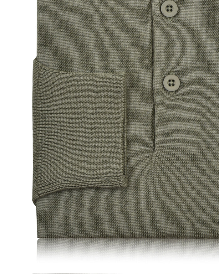 EZS Merino Wool Pale Olive  Long Sleeve Polo