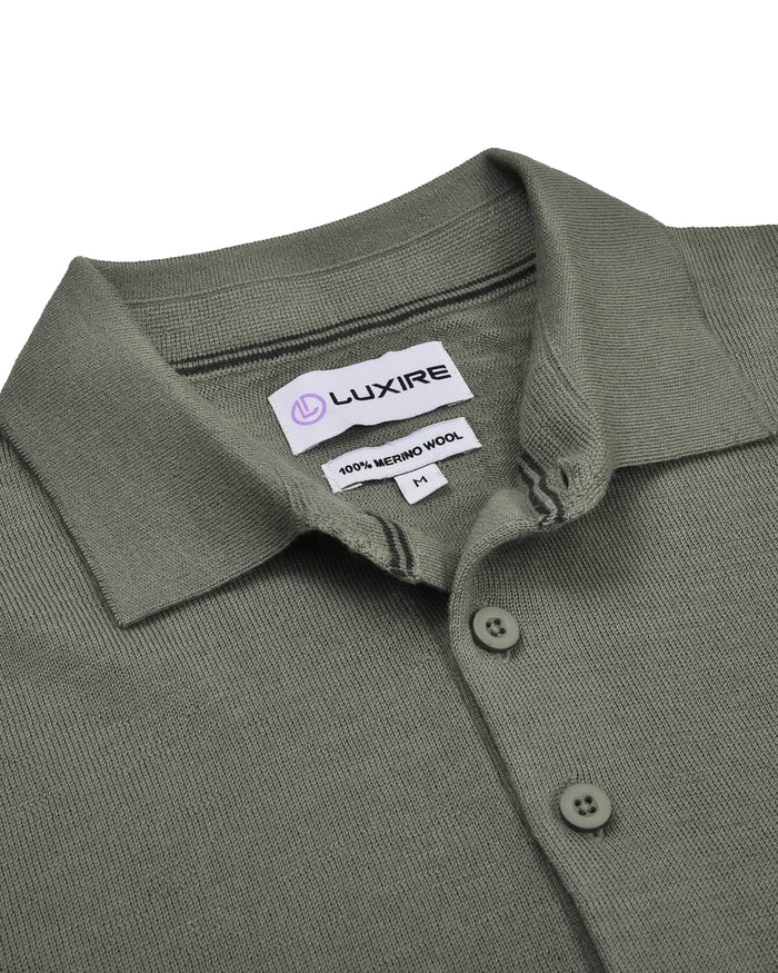 EZS Merino Wool Pale Olive  Long Sleeve Polo