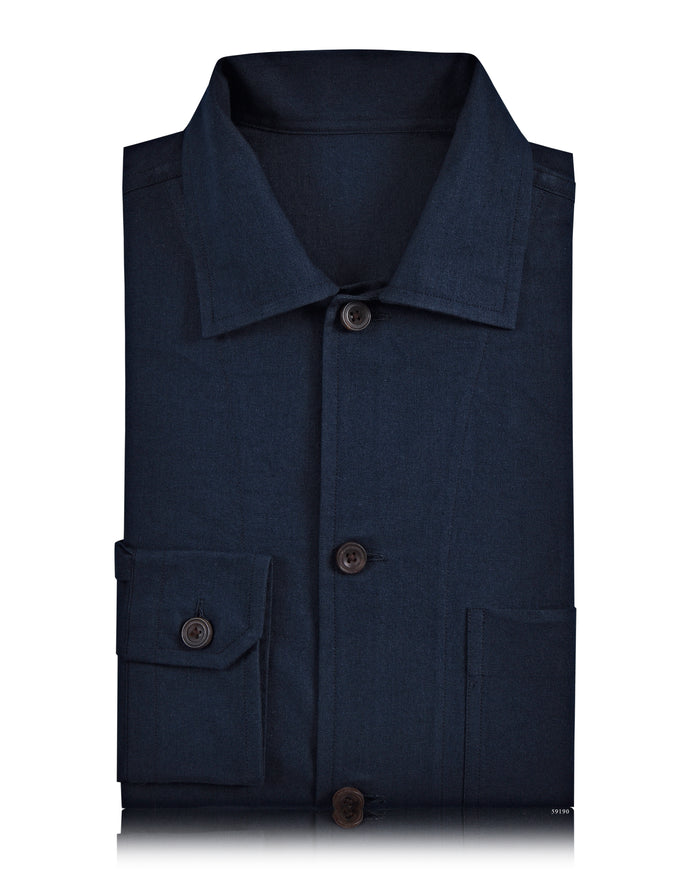 Fresco Cotton Ink Blue Shirt Jacket