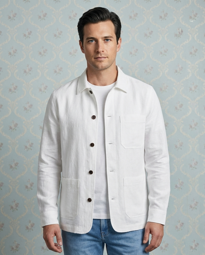 Fresco Cotton White Shirt Jacket