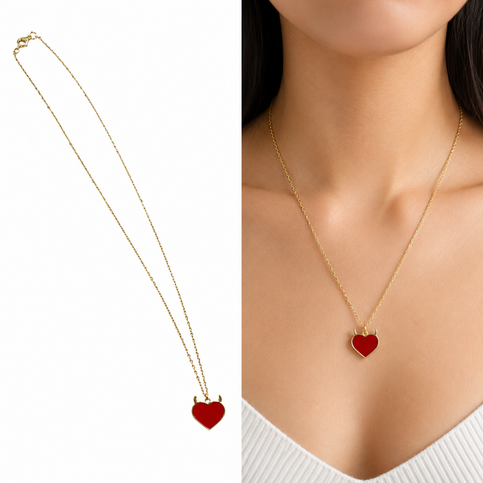 Gargantilla Plata S925 Rodio Corazón Rojo