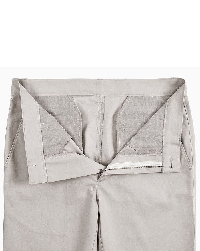 Front open view of custom Genoa Chino pants for men by Luxire in stone