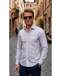 Getzner Navy & Red Print on White Shirt