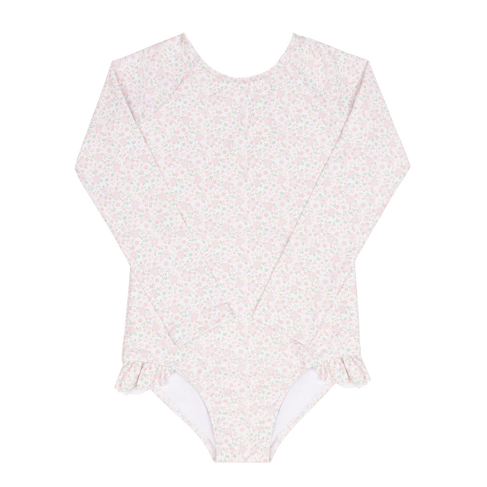 girls antique floral rashguard one piece