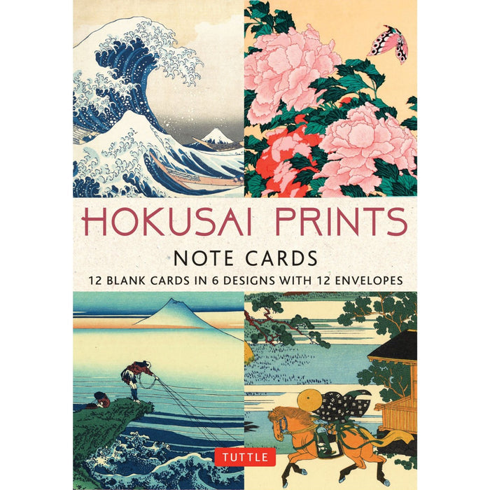 Note card set with Hokusai prints featuring a collage of famous artworks.