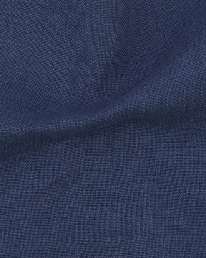 Close up of the custom linen shirt for men in indigo denim by Luxire Clothing