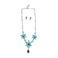 Juego de Collar Y Aretes Azul/ Menta Flores