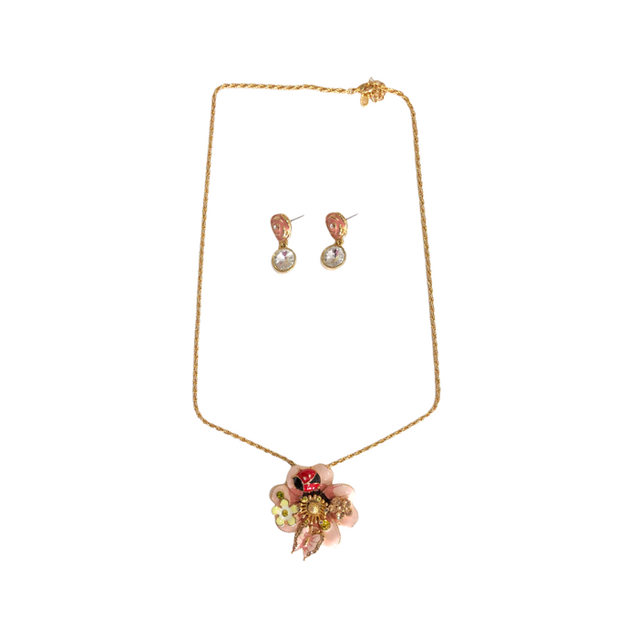Juego De Collar Y Aretes Flor/Mariposa