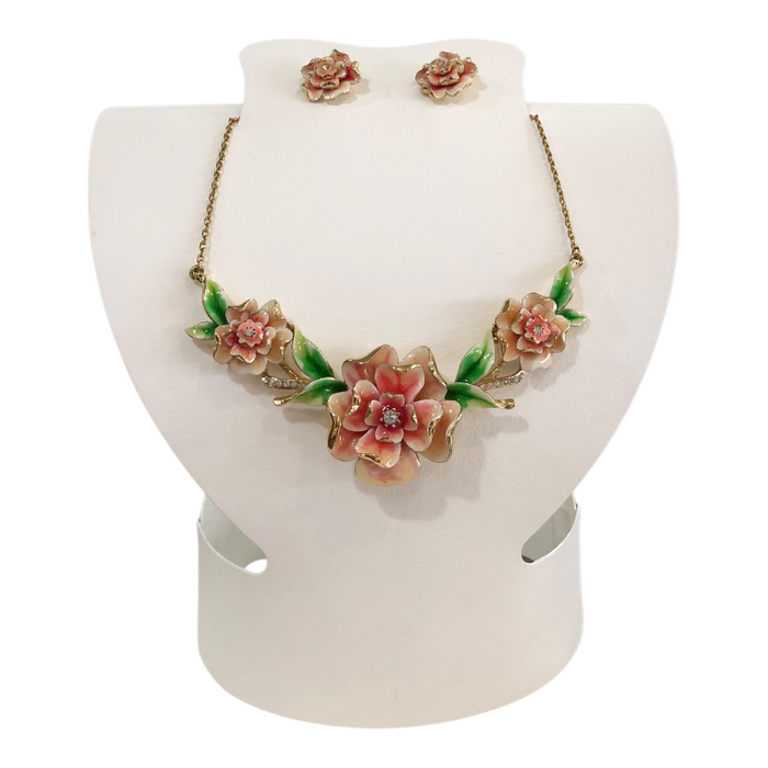 Juego De Collares Y Aretes Flores Rosas