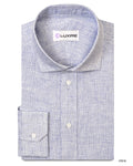 Front of the custom linen shirt for men in white with blue checks by Luxire Clothing