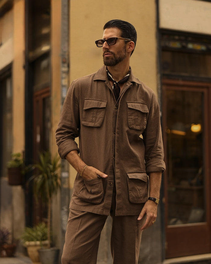 Linen Fresco Brown Shirt Jacket