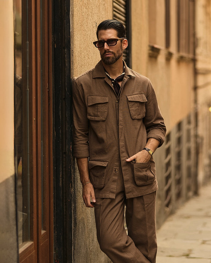 Linen Fresco Brown Shirt Jacket