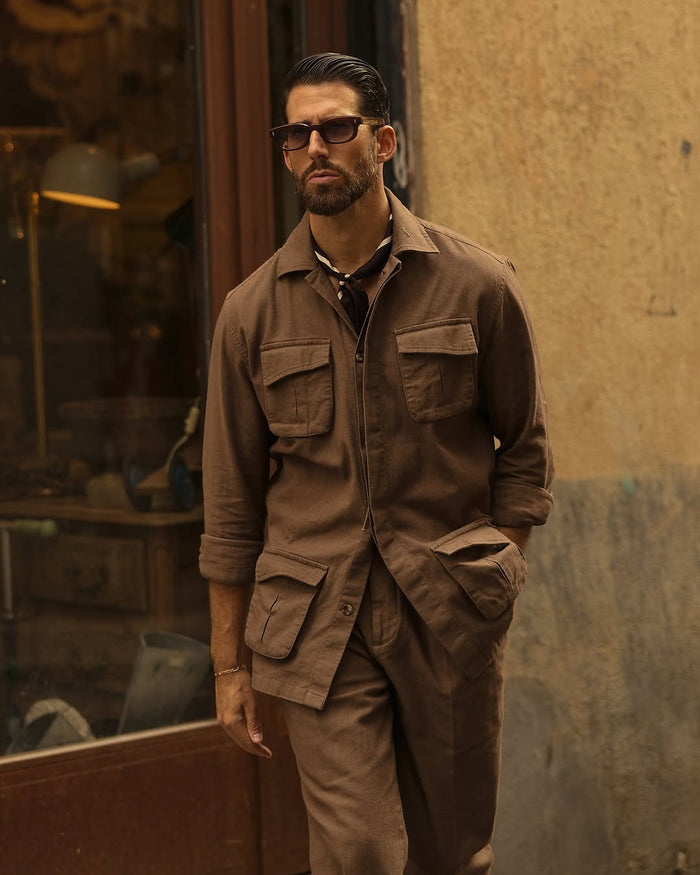 Linen Fresco Brown Shirt Jacket