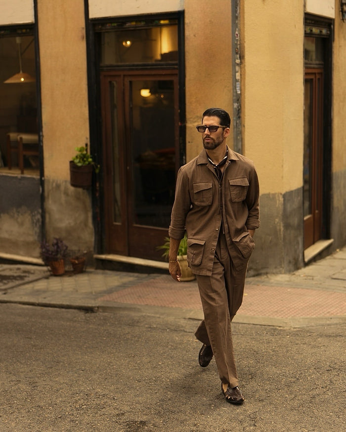 Linen Fresco Brown Shirt Jacket