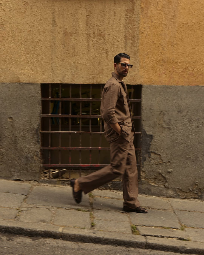 Linen Fresco Brown Shirt Jacket
