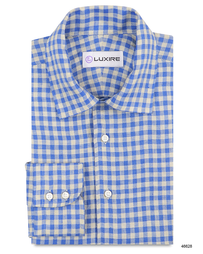 Linen:Cream Blue Gingham Checks