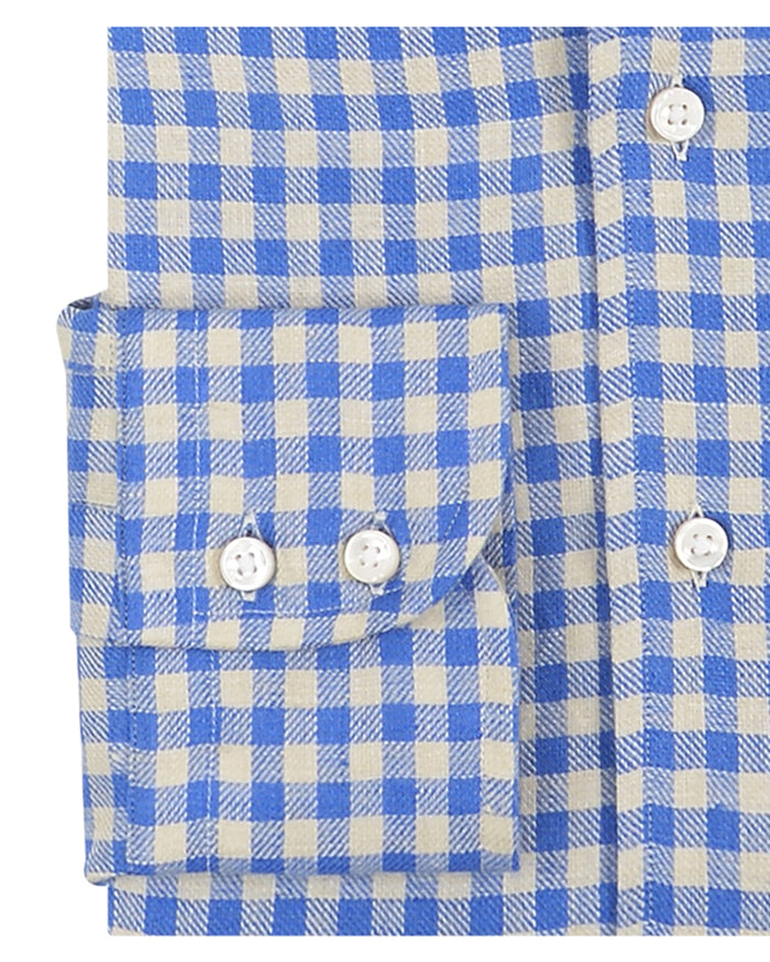 Linen:Cream Blue Gingham Checks