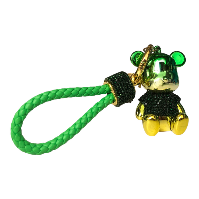 Llavero Osito Pedrería Verde Brilloso