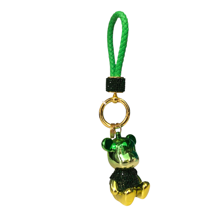 Llavero Osito Pedrería Verde Brilloso