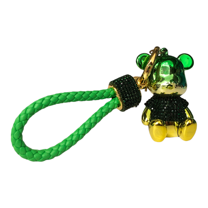 Llavero Osito Pedrería Verde Brilloso