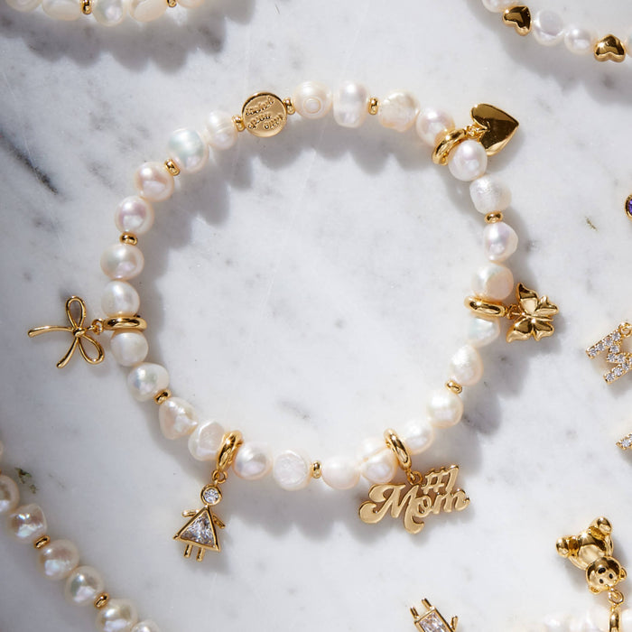 White Freshwater Pearl Bracelet Base with Charms
