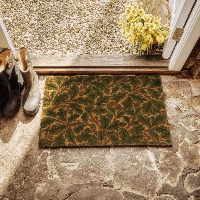 Oak Coir Doormat- made from eco-friendly materials featuring a oak leaf pattern.
