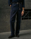 Navy Cotton Twill High Rise Cargo Pant