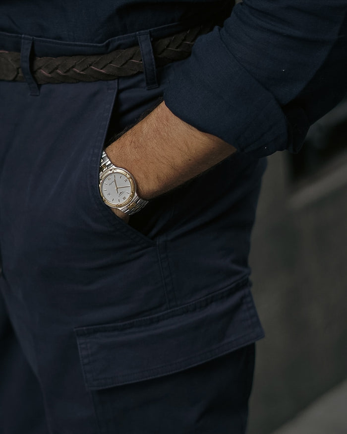 Navy Cotton Twill High Rise Cargo Pant