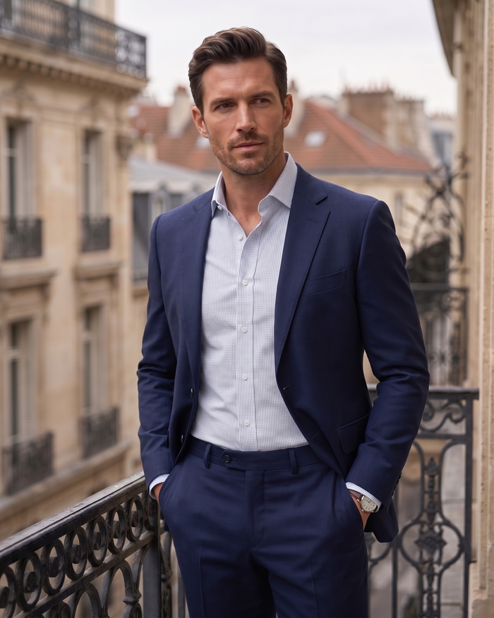 Nevron Wrinkle-Resistant Blue Graph Checks on White Twill Shirt
