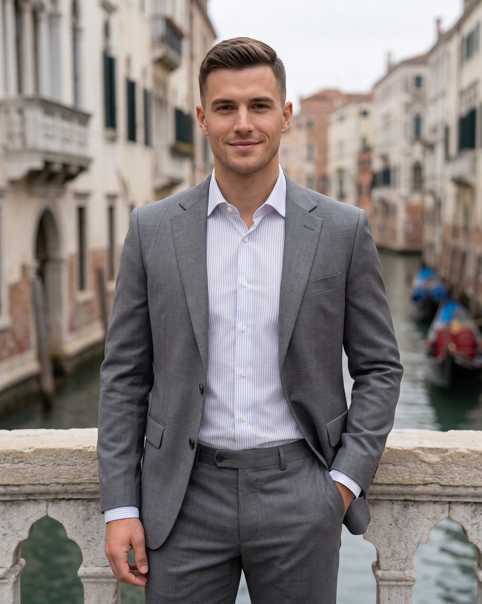 Nevron Wrinkle-Resistant White Herringbone with Blue stripes Shirt