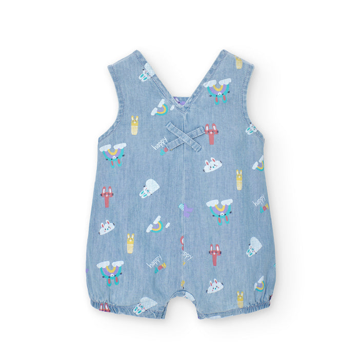Overol Denim Con Estampado Conejitos Para Bebé BOBOLI