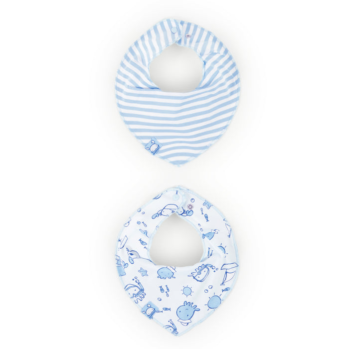 Pack 2 Pañuelos Babero Estampados para Bebé Niño Azul BOBOLI