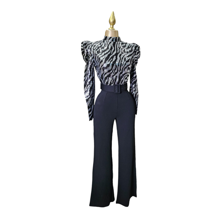 Palazzo Con Cinturón Para Dama Color Negro VALENTINE