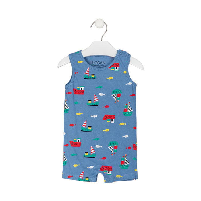 Pañalero Azul Estampado Barcos Para Bebé Niño Losan