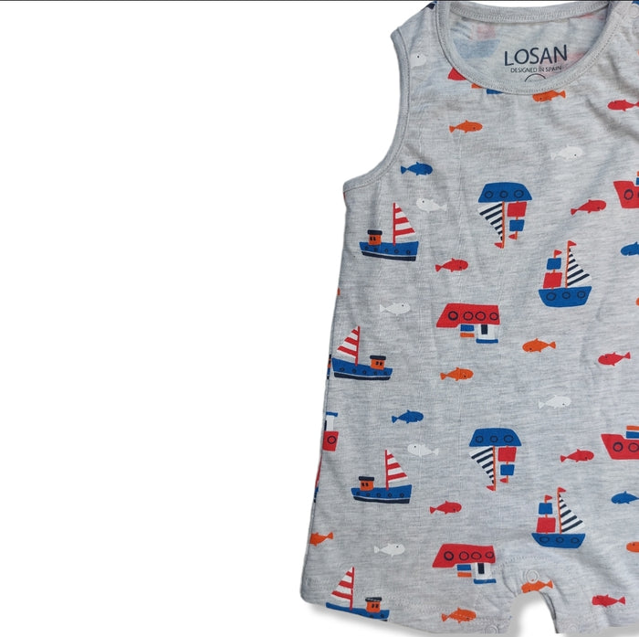 Pañalero Gris Estampado Barcos Para Bebé Niño Losan