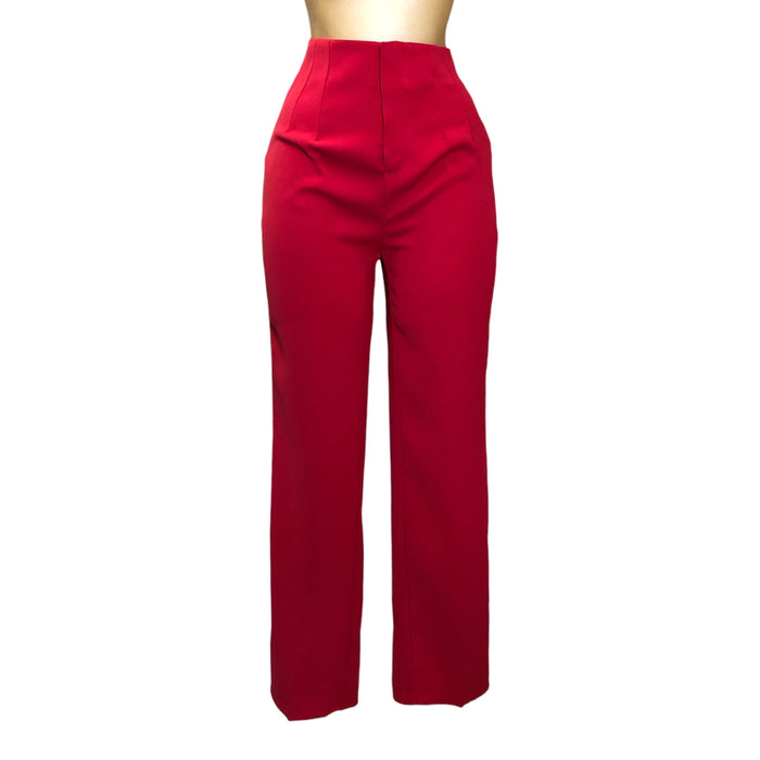 Pantalón Alto de Pinzas Rojo LC