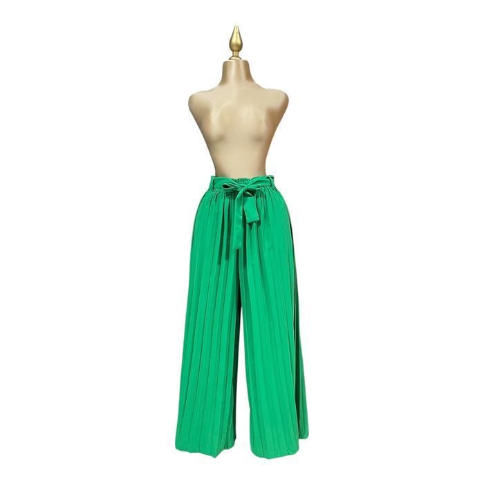Pantalón Plisado Con Cinturón Color Verde Para Dama OM