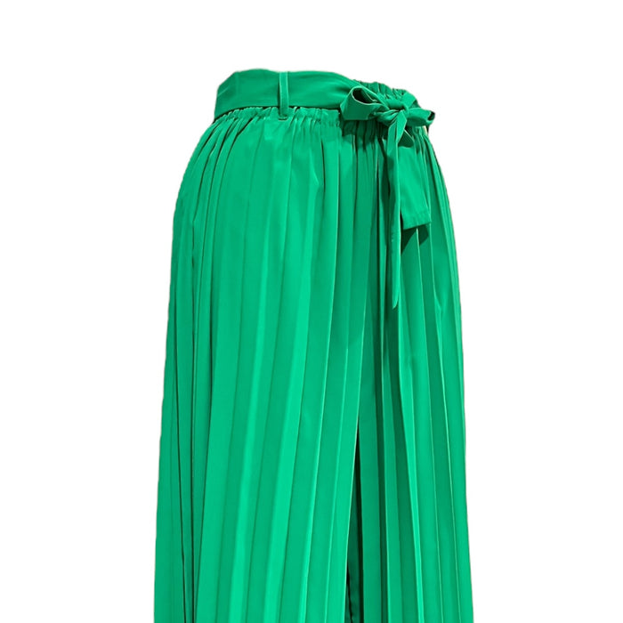 Pantalón Plisado Con Cinturón Color Verde Para Dama OM