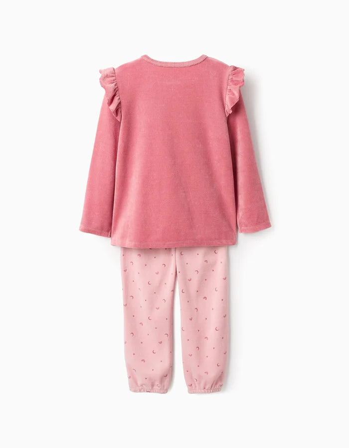 Pijama De Terciopelo Brilla En La Oscuridad Para Niña Búho Rosa ZIPPY