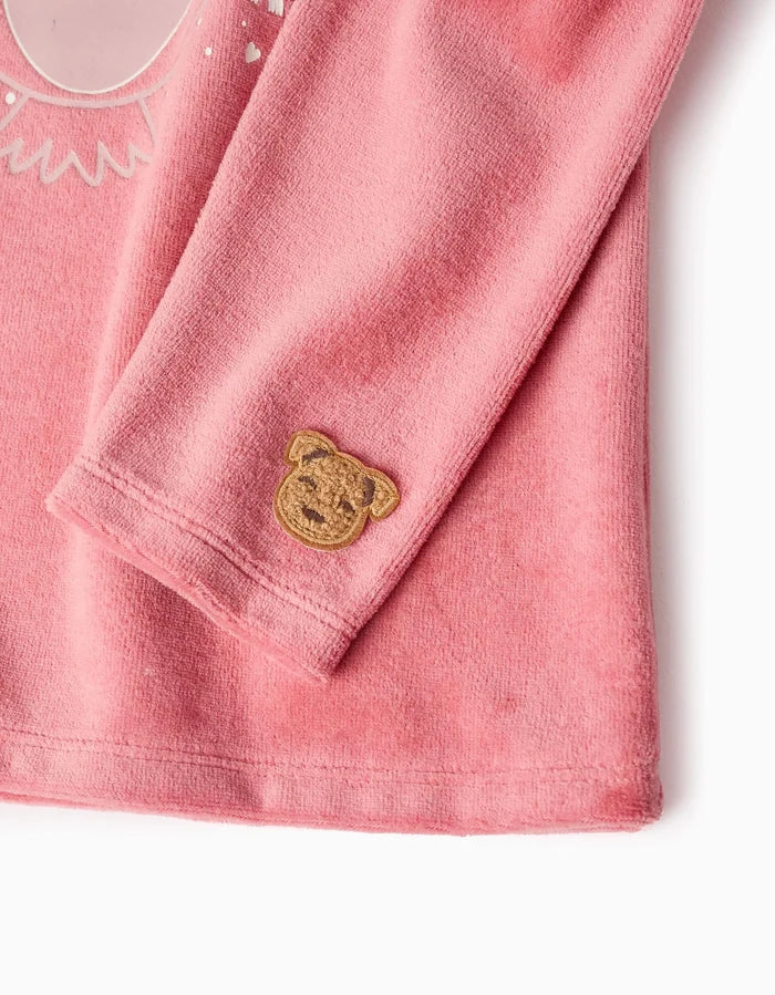 Pijama De Terciopelo Brilla En La Oscuridad Para Niña Búho Rosa ZIPPY