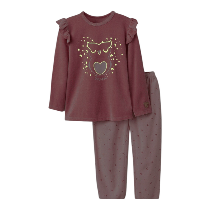 Pijama De Terciopelo Brilla En La Oscuridad Para Niña Búho Rosa ZIPPY