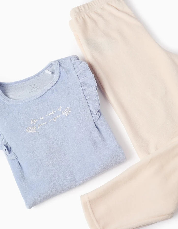 Pijama De Terciopelo Con Estampado Y Volantes Para Niña Magic Azul/Beige ZIPPY