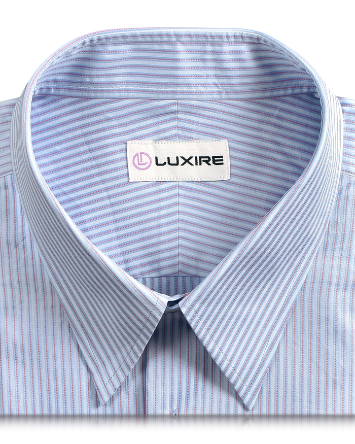 Pink Blue Satin Stripes on Pale Blue Shirt