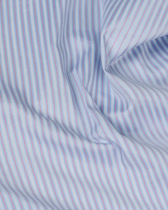 Pink Blue Satin Stripes on Pale Blue Shirt