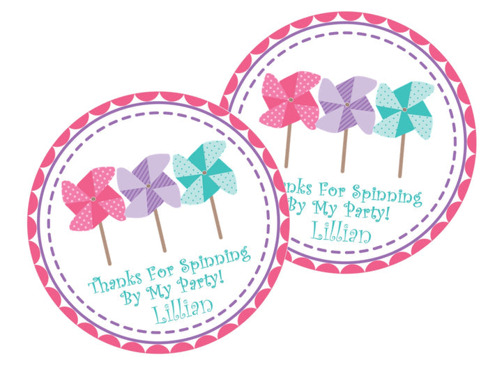 pink purple teal pinwheel birthday sticker