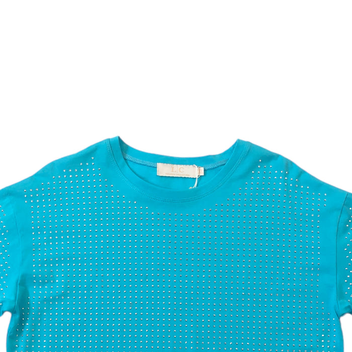 Playera Azul Curvy Con Pedrería LC
