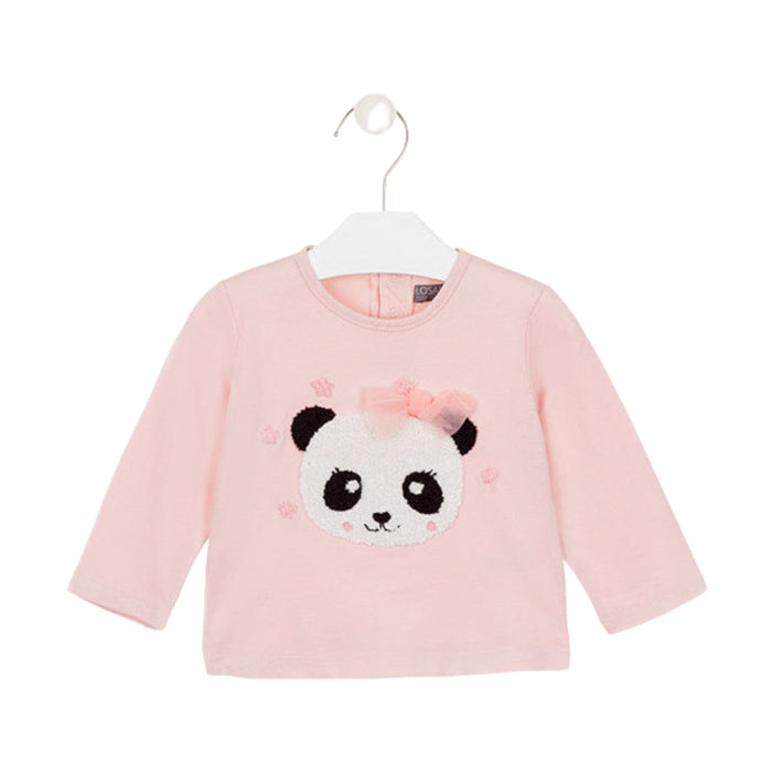 Playera Con Panda En Tejido De Rizo Bebé Niña Losan