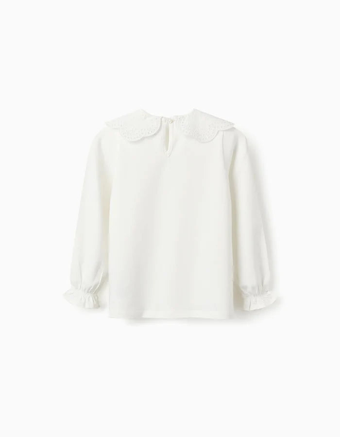 Playera De Manga Larga Con Cuello De Bordado Inglés Para Niña Blanco ZIPPY
